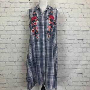 Kyla Seo Plaid Embroidered Shirt Dress Size S Sleeveless